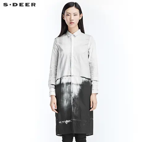 【2017春新品】sdeer圣迪奥女装抽象艺术感晕染长款衬衫S17180530图片