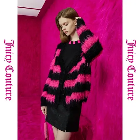 Juicy Couture橘滋春夏新款上衣女外套粉墨登场纽扣条纹毛织外套图片