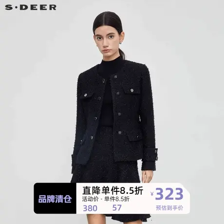 sdeer圣迪奥女装小香风套装圆领格纹毛呢外套S23462207图片