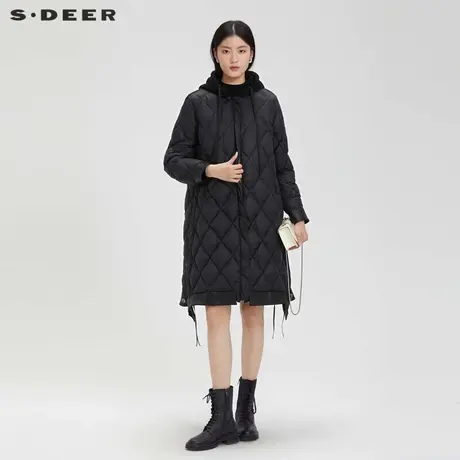 【直播间专属】sdeer圣迪奥女装连帽菱形抽绳长款羽绒服S224Z2427图片