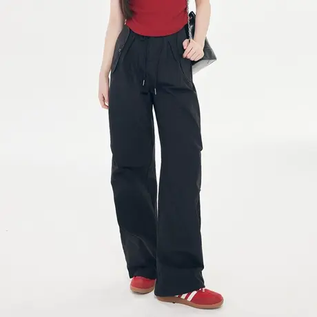 尔给黑色拖地裤垂感高级感小个子阔腿裤女2024新款夏季薄款裤子商品大图