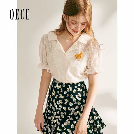 Oece春夏新款设计感小众上衣甜美泡泡袖气质衬衫衬衣商品大图