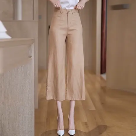 薄款夏季八分直筒休闲裤女高腰显瘦新款西装裤2025天丝亚麻阔腿裤商品大图