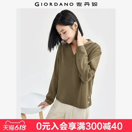 佐丹奴连帽卫衣女简约宽松破骨V字开叉下摆长袖套头衫女05324834商品大图