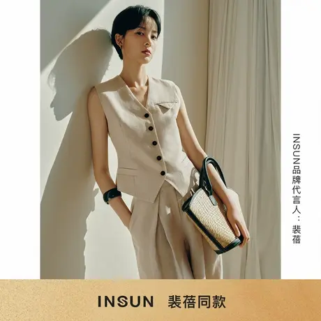 「裴蓓同款」INSUN恩裳夏装修身亚麻西装马甲商品大图