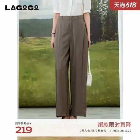 LAGOGO纯色宽松阔腿裤女拉谷谷2025夏新款高腰休闲裤子OAKK534F72商品大图