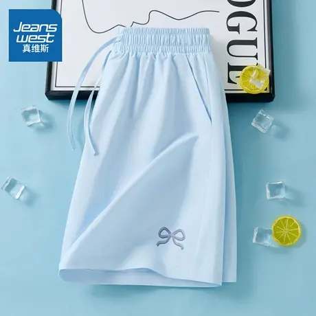 HG真维斯蓝色短裤女2025新款夏季休闲宽松裤子女士防晒冰丝运动裤商品大图