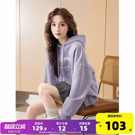 唐狮2024秋季新款女针织连帽卫衣加绒oversize小众设计感套头衫图片