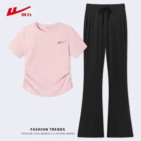 回力休闲运动套装女2025夏季爆款短袖冰丝微喇裤初中生穿搭两件套商品大图