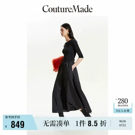 Vero Moda奥莱连衣裙秋季新款圆领收腰七分袖拼接长裙时尚流行商品大图