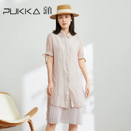 蒲PUKKA 短袖衬衫女夏季宽松休闲绣花中长上衣设计感小众衬衣商品大图