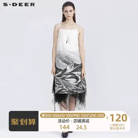 sdeer圣迪奥女装文艺时尚印花网纱吊带连衣裙S21281233图片