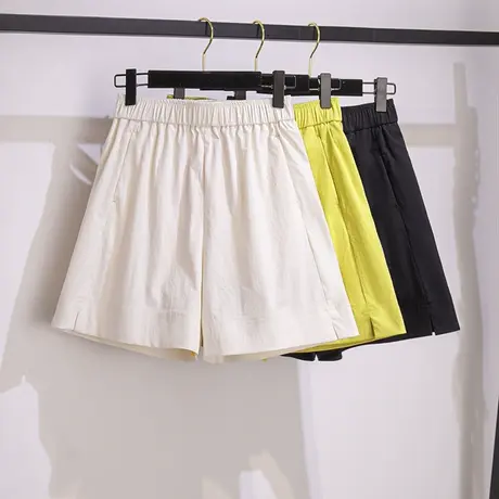 2025夏季新款松紧腰休闲短裤女薄款宽松a字阔腿热裤简约百搭裤子商品大图