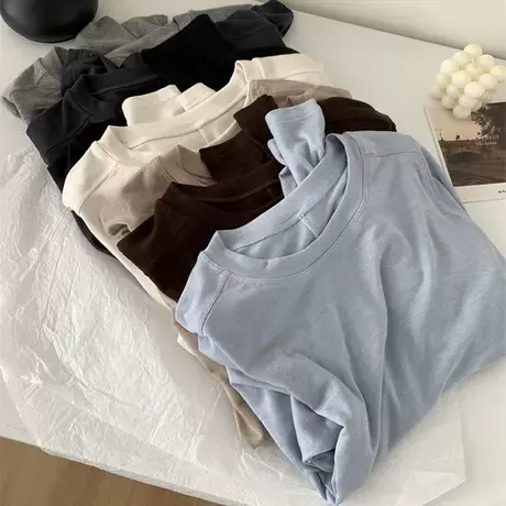 气质百搭天丝羊毛拼接长袖T恤女春秋薄款软糯贴身纯色打底面膜衣商品大图