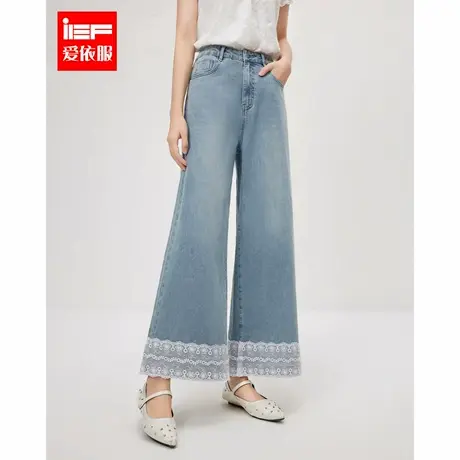 IEF/爱依服裤子2025春夏新款韩版时尚小众蕾丝边九分牛仔直筒裤商品大图