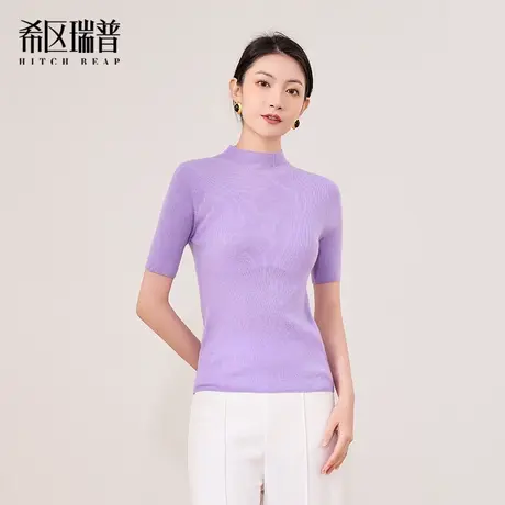 希区瑞普2025春季新款女装时尚百搭半高领短袖针织衫女修身显瘦商品大图