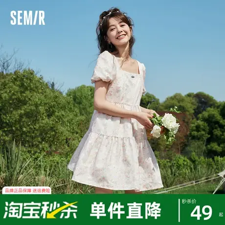 森马连衣裙女泡泡袖绣花碎花裙夏欧根纱公主裙小清新甜美新款2023商品大图