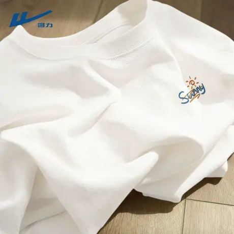 回力纯棉短袖t恤男女同款2025新款夏季白色简约设计感宽松半截袖Y商品大图