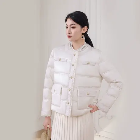 希区瑞普小香风亮片羽绒服女短款气质加厚白鸭绒流苏外套时尚图片