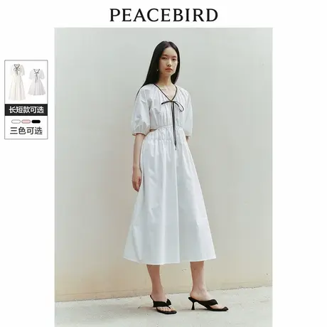 【来了就好】太平鸟高级感通勤连衣裙V领显瘦长裙小众镂空撞色商品大图