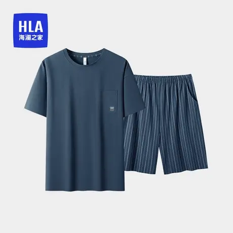 HLA/海澜之家男士纯棉圆领家居服套装短袖短裤吸汗透气凉爽夏薄款商品大图