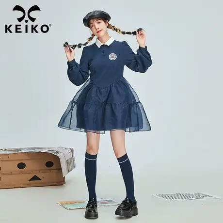 KEIKO/凯莉欧polo领连衣裙显瘦欧根纱拼接荷叶边裙子商品大图