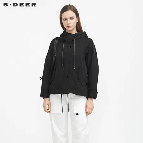 sdeer圣迪奥女装春秋装休闲翻领收腰茧型短款外套S21182216图片