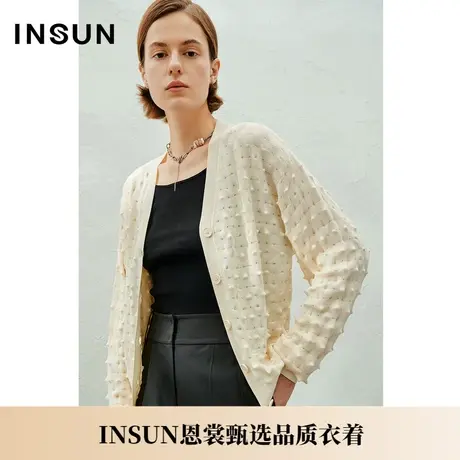 INSUN恩裳夏款简约肌理感醋酸棉针织开衫图片