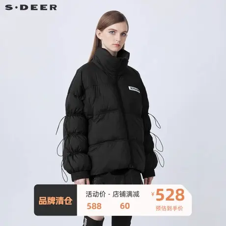 sdeer圣迪奥女装高领撞色字母抽绳罗纹短款羽绒服S21462463图片