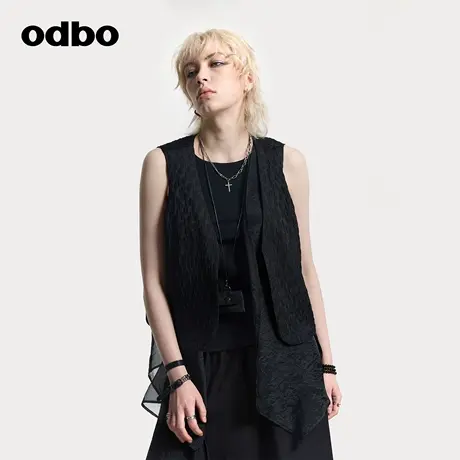 odbo/欧迪比欧原创设计马夹2025春夏新款双层网纱马甲女叠穿坎肩商品大图