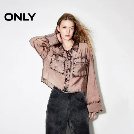 ONLY奥莱夏季时尚百搭做旧擦染宽松落肩翻领衬衫女图片