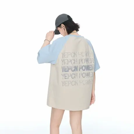 YEP2025夏季新款撞色字母印花T恤女潮牌宽松短袖街头风半袖上衣图片