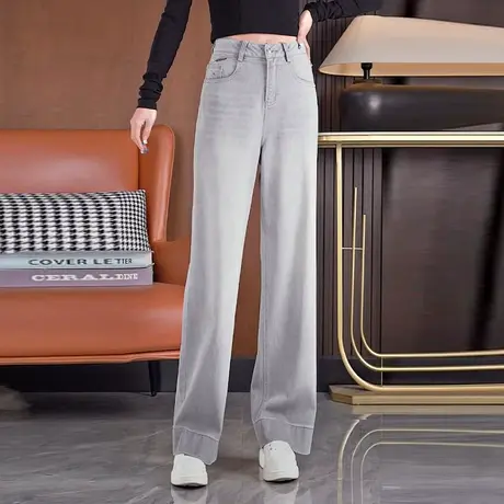 莫兰迪灰窄版直筒牛仔裤女夏季薄款复古高腰显瘦九分裤休闲阔腿裤商品大图