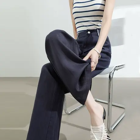 莱赛尔天丝亚麻直筒裤女夏季薄款高腰宽松垂感防晒休闲西装拖地裤图片