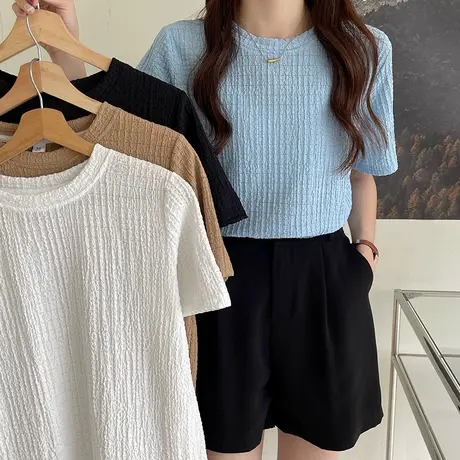 法式chic港风褶皱短袖T恤女夏天宽松韩版百搭设计感小众半袖上衣商品大图