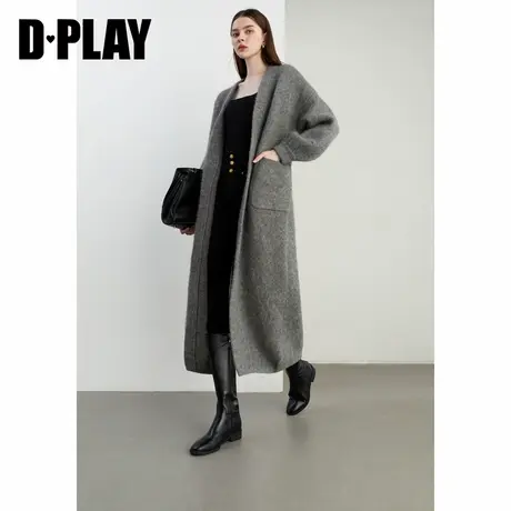 DPLAY【黑标】冬季灰色气质羊毛混纺毛衣外套长款开衫女图片