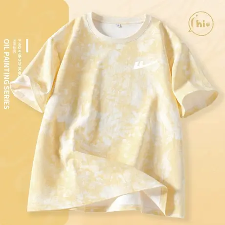 ZH回力2025新款扎染宽松T恤女垂感修身正肩显瘦夏季凉感透气短袖图片