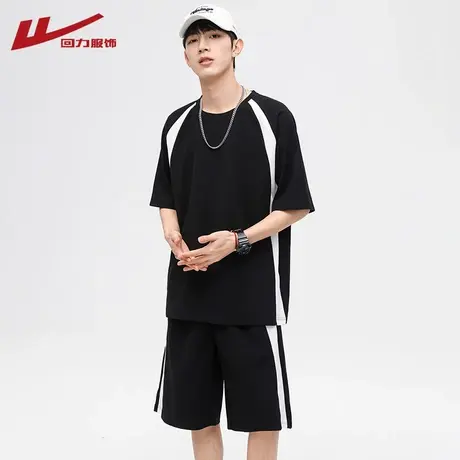 回力休闲运动套装男士夏季短袖短裤一整套夏天冰丝时尚透气两件套图片