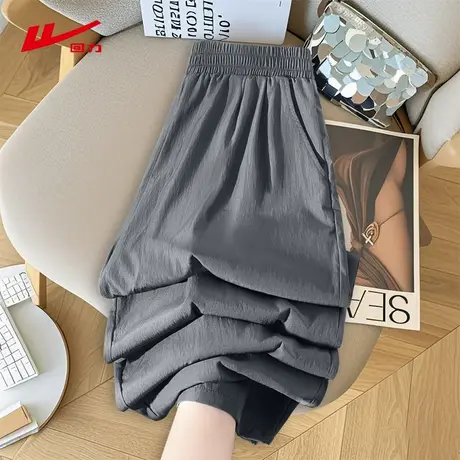 回力灰色冰丝山本裤女夏季冰丝薄款2025新款小个子高腰垂感阔腿裤商品大图