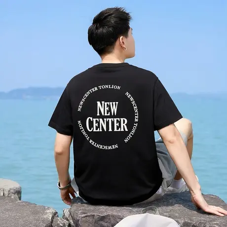 唐狮夏季新款男短袖t恤字母印花宽松圆领上衣简约潮流青少年t官方图片