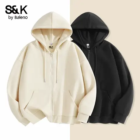 班尼路S&K连帽开衫卫衣男2025秋季新款简约日系重磅棉感拉链外套图片