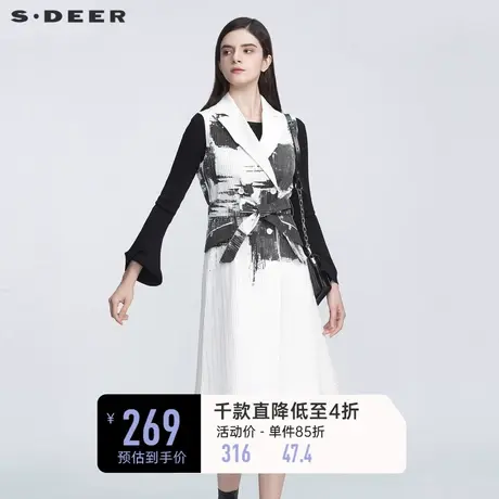 sdeer圣迪奥春装西装领肌理收腰印花中长款马甲S21181602⛳商品大图