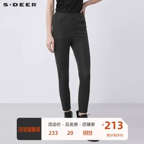 sdeer圣迪奥女装松紧高腰插袋修身仿皮裤S21480825🛑商品大图