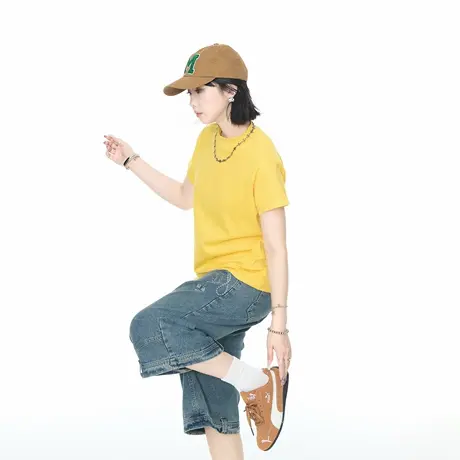 美式复古半高领短款纯色短袖t恤女夏季2025新款显瘦正肩上衣潮牌图片