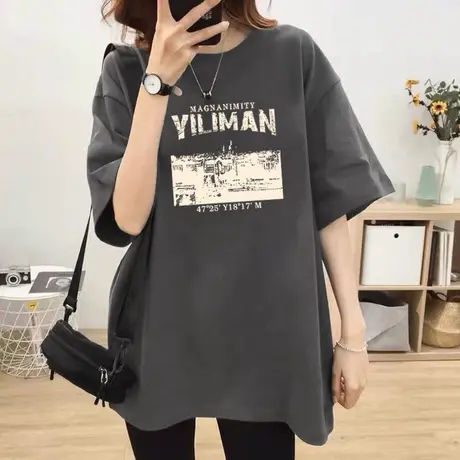 美式中长款大码短袖t恤女2025夏季胖mm宽松oversize欧货百搭上衣图片