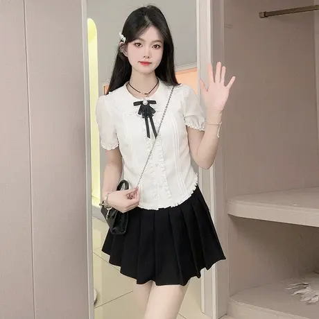 乡美媚2025新款法式复古高级感衬衫小众港味短袖衬衣女图片