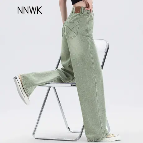 橄榄绿色高腰牛仔裤女2025新款春季流行裤子窄版直筒裤显瘦阔腿裤图片