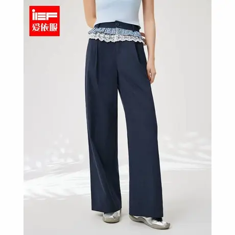 IEF/爱依服裤子2025夏季新款韩版时尚小众设计感蕾丝边百搭阔腿裤商品大图