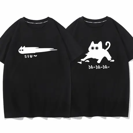 秀洛siu~！一溜烟的卡通猫夏季纯棉短袖T恤情侣装宽松打底衫半袖商品大图