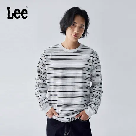 【张凌赫同款】Lee商场同款25早秋新品舒适版圆领条纹男长袖T恤潮图片